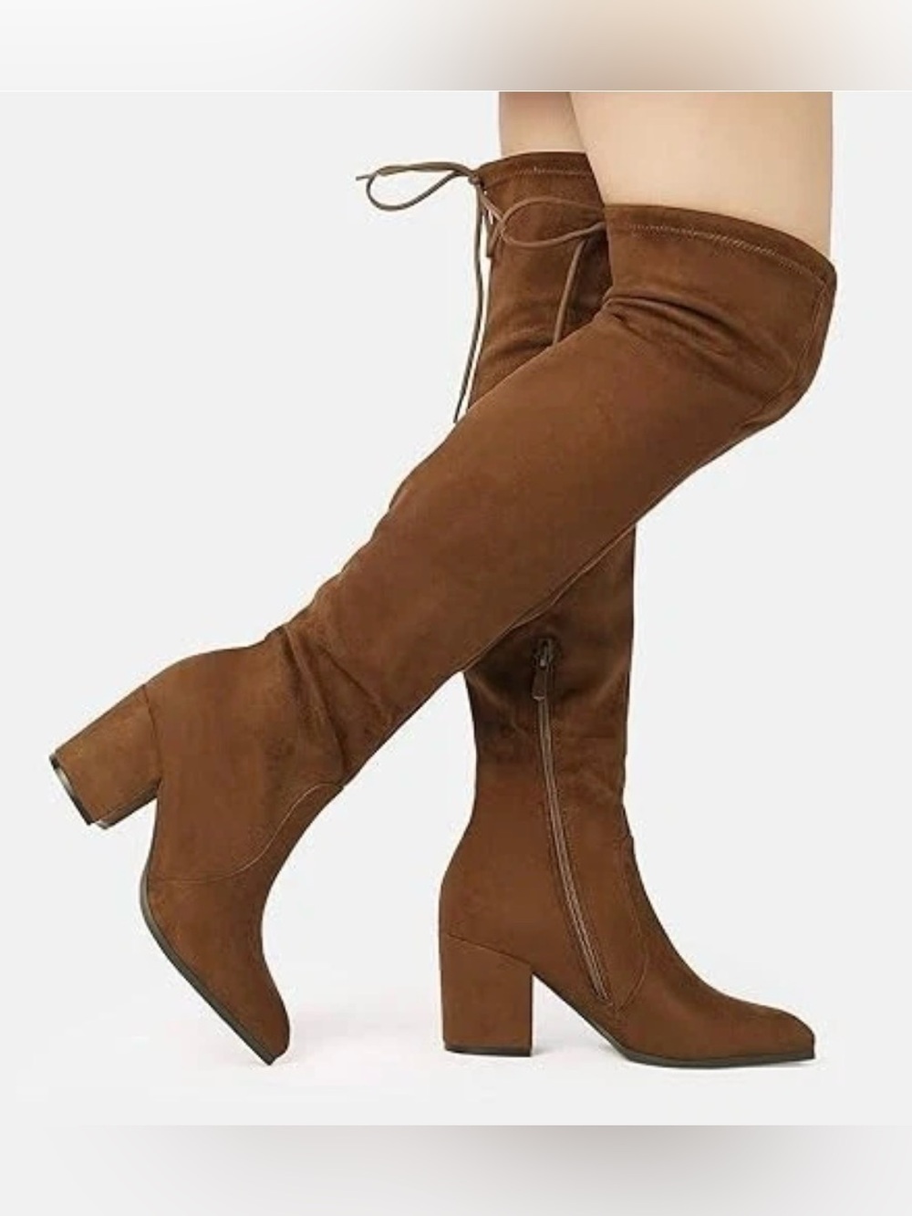 Dream Pairs Dark Brown Faux Suede Over the Knee Heeled Boots Sz 7 EUC